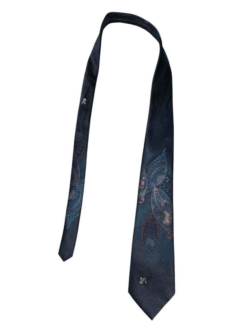 6/8/13. Men's Don Loper Paisley Pattern Satin Tie in Dark Blue